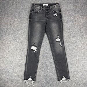 Kancan Cassidy High Rise Ankle Skinny Jeans 27" Button Front Gray Womens 25